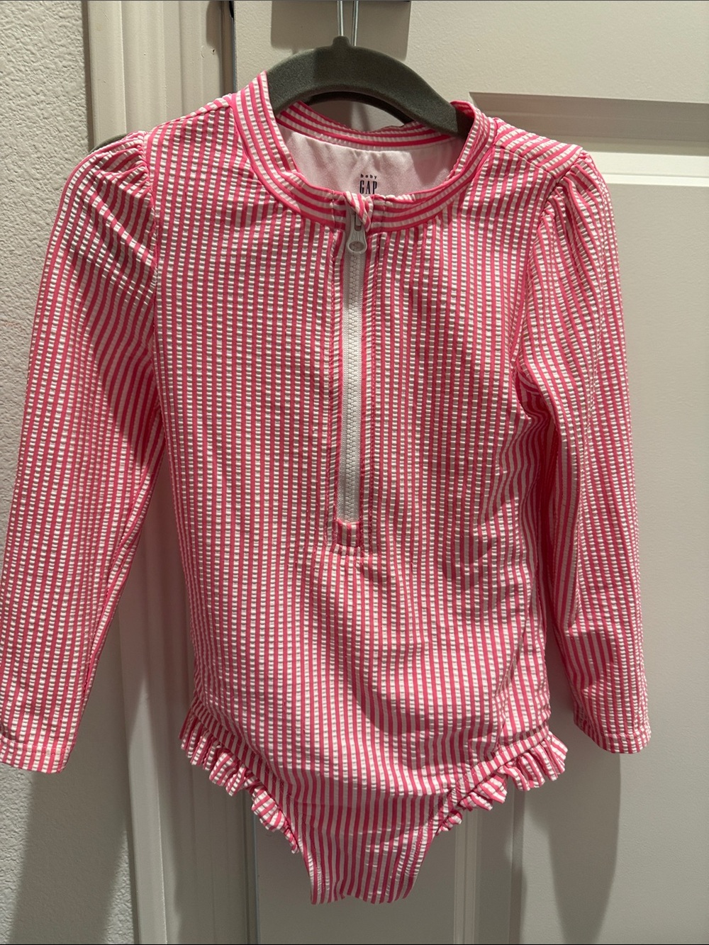 GAP Girls Pink and White Striped Long-Sleeve Rash Guard